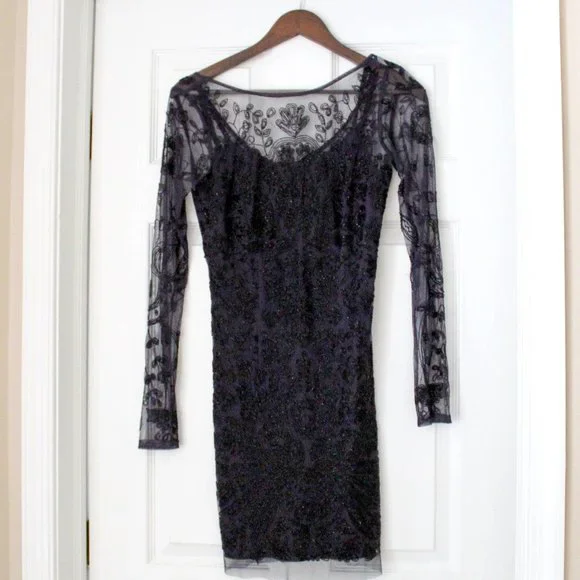 Aidan Mattox | Dresses | Aidan Mattox Navy Blue Beaded Dress With Long  Sleeves | Poshmark